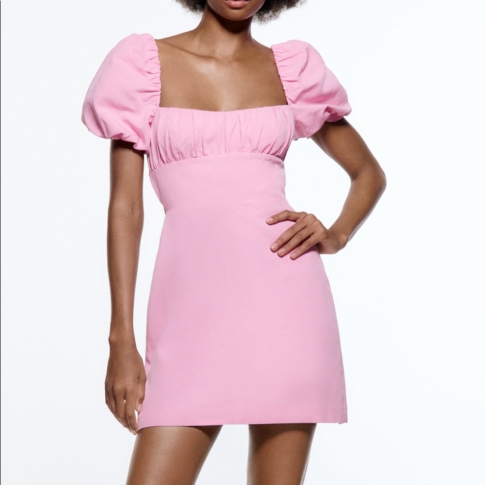 Zara linen blend lace up back dress
